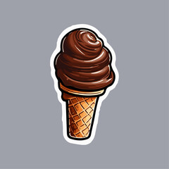 Ice cream sticker cartoon cute isolated badge of cold sweet summer dessert colorful kids emblem