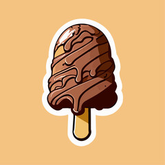 Ice cream sticker cartoon cute isolated badge of cold sweet summer dessert colorful kids emblem