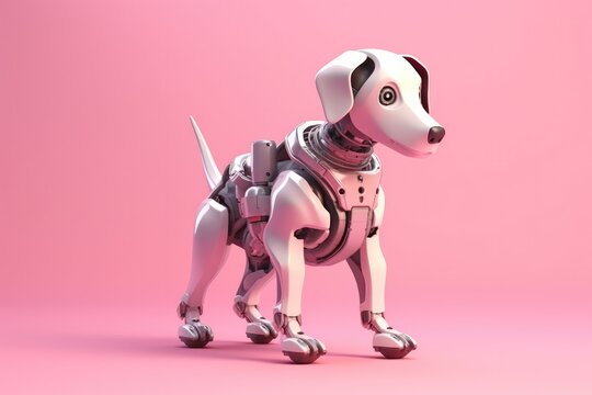 Illustration of futuristic dog robot isolated on pastel color background, Generative AI