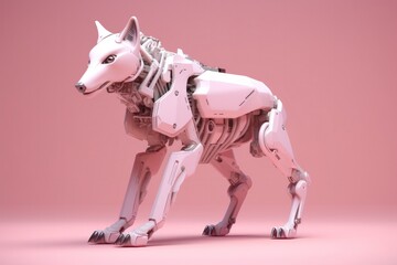 Illustration of futuristic wolf dog robot isolated on pastel color background, Generative AI