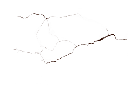 Several big horizontal cracks on the wall with transparent background macro
