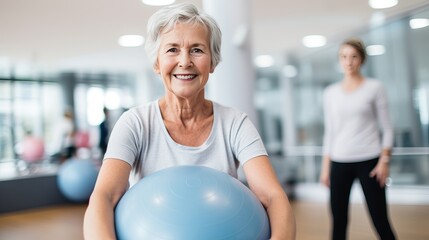 Fototapeta na wymiar woman exercising with dumbbells in gym. senior woman exercise generative ai. 