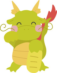 招き猫のようなポーズをしたかわいい竜のイラスト