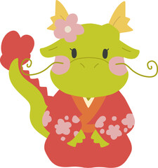 ピンクの着物を着て正座している女の子のイメージの龍のイラスト