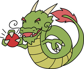 シンプルにデフォルメした笑顔の龍のカラーイラスト