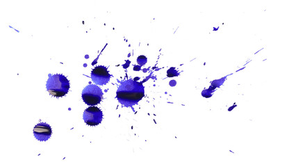 Blue ink splashes, droplets isolated on white 