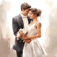 Holy white couple wedding watercolor illustration