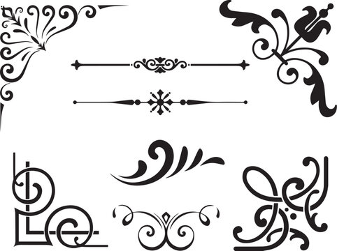 set of black hand drawn decorative corners with botanical design elements 