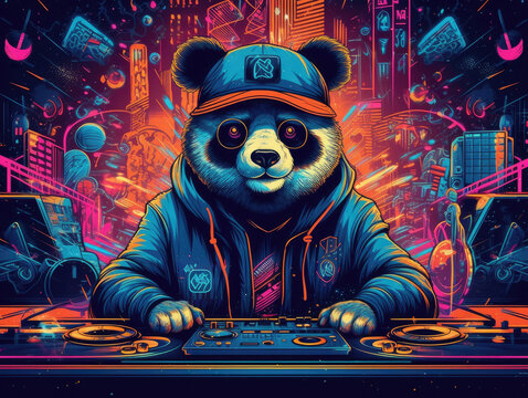 An eye-catching illustration showcasing a panda DJ