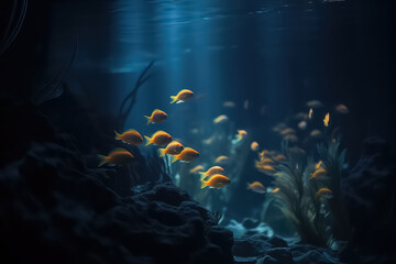 Beautiful neon fish in the Maldives, AI