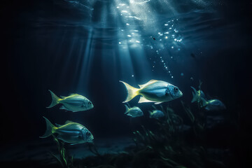 Fototapeta na wymiar Beautiful neon fish in the Maldives, AI