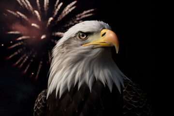 Fototapeta premium North American Bald Eagle on black background, AI