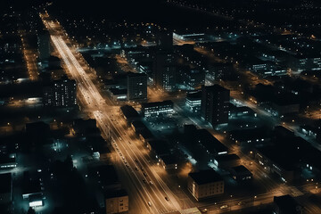 Obraz premium top view of city street, drone photo, AI