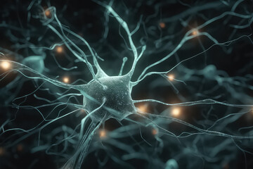 Motor Neuron under the microscope in lab., AI