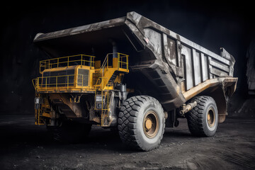 Fototapeta na wymiar big yellow mining truck for coal anthracite. AI