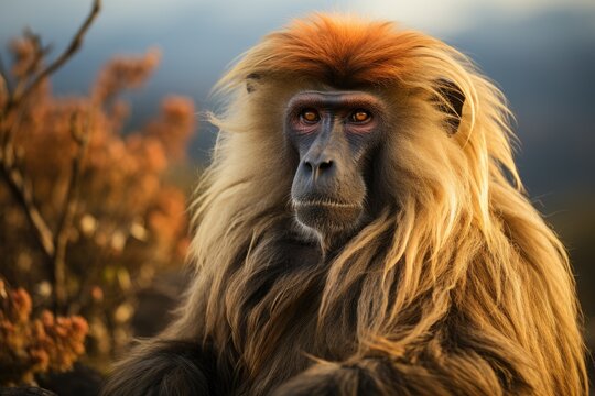 Portrait of a Gelada baboon. Generative AI