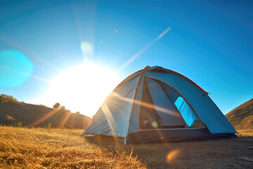 Unwind in the Great Outdoors: Sunny Camping Tent. Generative AI
