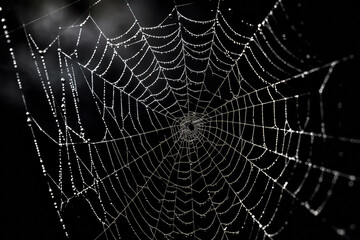 Spider web on black darkness, halloween background, AI