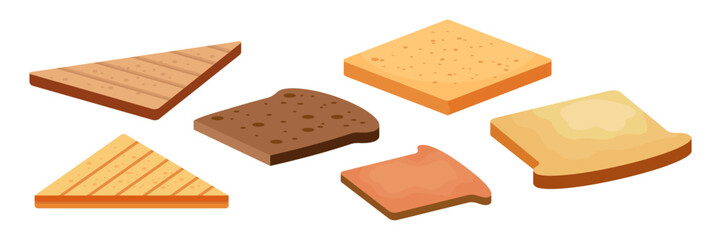 Set of ingredients for burger and sandwich. Sliced veggies, bun, cutlet, sauce. Fast food vector illustration cartoon flat icon collection isolated on white