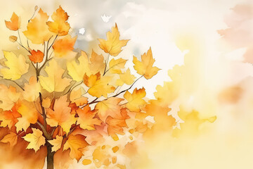 Naklejka na ściany i meble Leaves background in watercolor style - abstract autumn pattern, AI