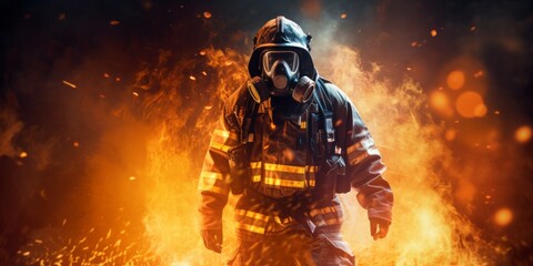 Fiery Hero: A Fearless Firefighter Battling the Flames with Determination and Courage, Generative AI