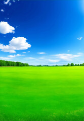 Obraz na płótnie Canvas Green meadow and blue sky, Generative AI Illustration.