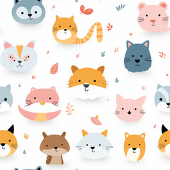 Fototapeta premium cute animals pattern seamless on white background. generative ai.