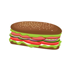 Sandwich. Snack fast food. Meatball sub, wrap and traditional ham and cheese on toast. Vector illustration isolated on white background EPS10