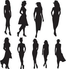 Silhouettes of women's fashion Vector illustration