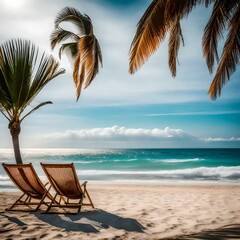 beach chairs and palm trees generated ai