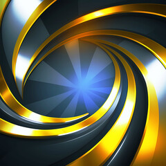 Abstract luxury gold and black radial composition. Modern background. AI generated.