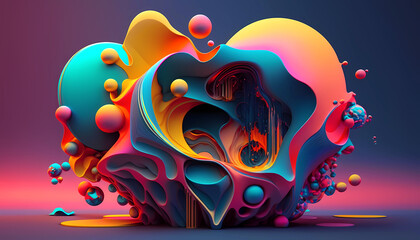 Abstract colorful figure with bubbly shapes. AI generated.