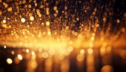 Abstract golden glittering in the dark background with blurred bokeh lights backdrop