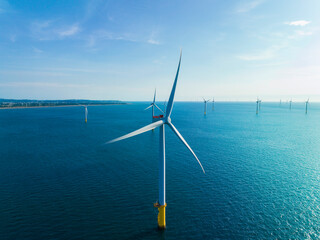View of the Offshore wind power systems off the western coast of Taiwan. Offshore wind power...