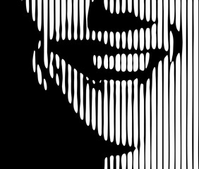 Smile of young man. Abstract beautiful female face drawing with lines, detail. Minimalist beauty and fashion design, vector illustration