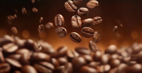 Obraz premium Coffee beans falling down, Generative AI