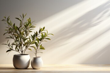 Potted indoor plant on white table. Decorative tree, Generative AI