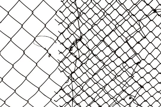 The texture of the metal mesh on a white background. Torn steel, metal mesh with holes