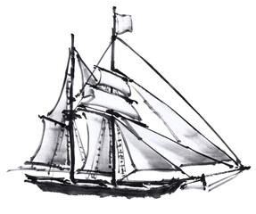 水墨画技法で描いた帆船