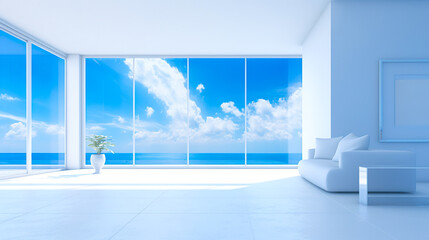 Fototapeta na wymiar 真っ白な部屋から見える美しい青空　Generative AI