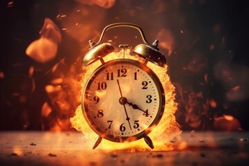 Obraz na płótnie Canvas A clock burning on fire, time up , herry up , golden time concept