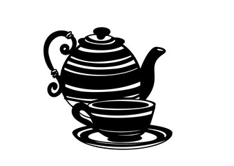 Coffee and tea in cups, mugs, bowls and teapot. Hot healthy drinks and winter warming beverages set. Fresh latte, matcha, cocoa, cappuccino. Flat vector illustration isolated on white background
