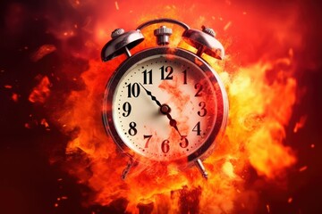 Fototapeta na wymiar A clock burning on fire, time up , herry up , golden time concept