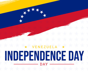 5th of July greeting card with brush stroke background in Venezuela national flag colors and typography. Happy Independence Day