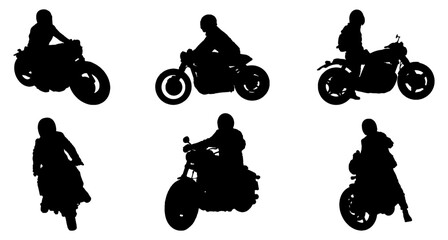 set of silhouettes of people on a motorcycle