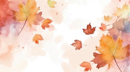 Naklejka na ściany i meble Illustration watercolor art autumn background with maple leaves, Generative AI