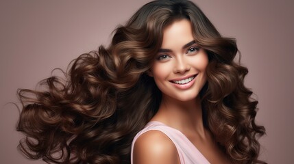 Naklejka premium Beautiful model with hair treatments, maintenance, and spa treatments. Hairstyle that is smooth