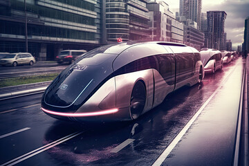 Fototapeta na wymiar vehicle transport tech of the future in the city