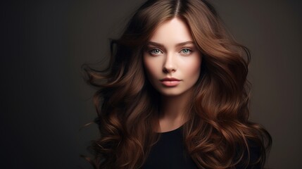 Naklejka premium Hair salon. Beauty Fashion Model Woman Healthy Brown Hair looking at camera. Hairdresser,hairstyle concept with generative ai