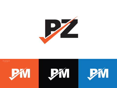 Positive pz  zp Checkmark Logo Letter Vector Template